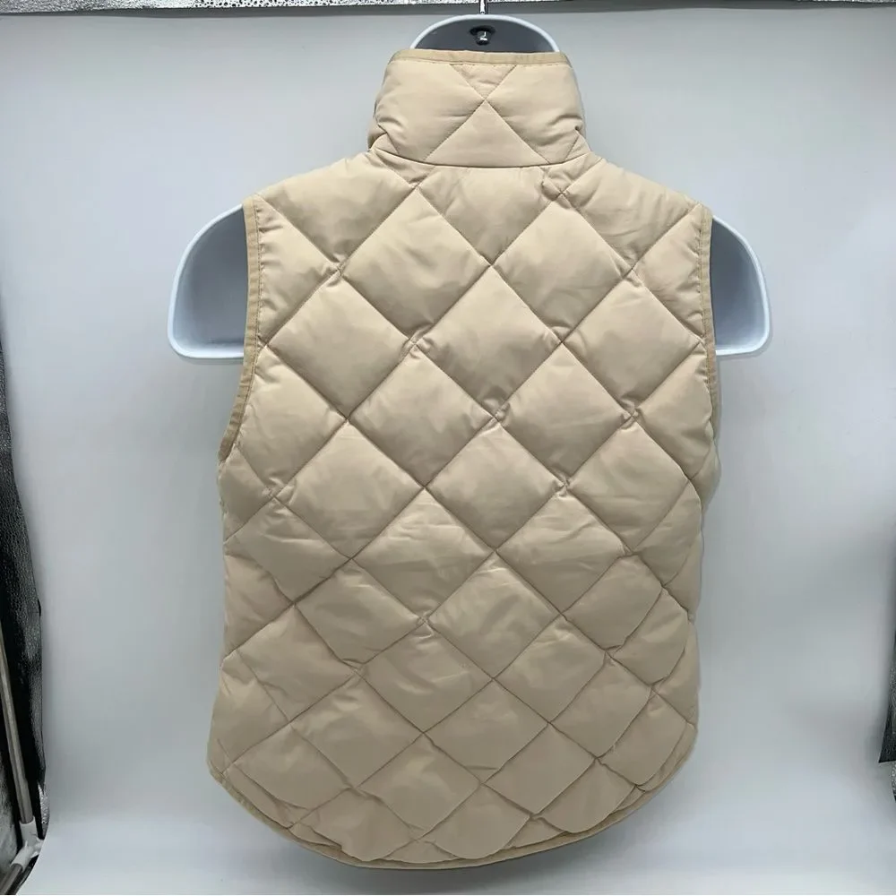 J.Crew Factory Quilted Beige Full Double Zipper Pull Down Puffer Vest-Size Small